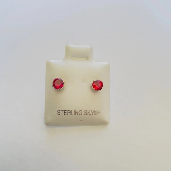 New Ruby Red Round Cut CZ Sterling Silver Earrings - Picture 1 of 5
